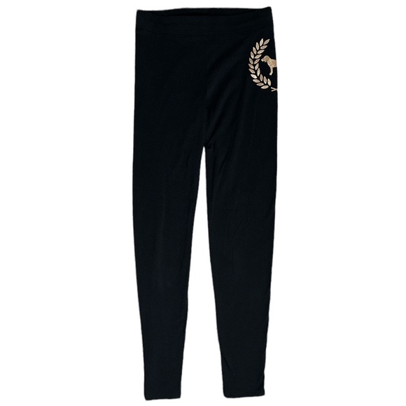 PINK Victoria's Secret Pants - Victoria’s Secret PINK Black Leggings With Gold PINK Logo